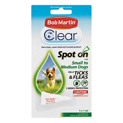 Bob Martin Clear Ticks & Fleas Spot On for Small To Medium Dogs 1x1ml