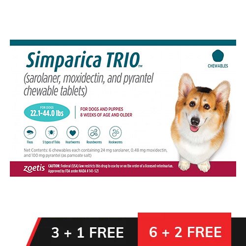 Simparica TRIO for Dogs 22.1-44 lbs (Teal)