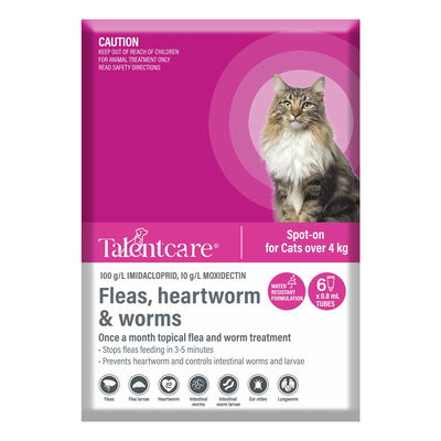 Talentcare Spot On Flea & Worm Treatment for Cats Over 4kg (Over 9lbs)