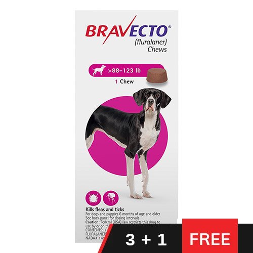 Bravecto for Extra Large Dogs 88-123lbs (Pink)